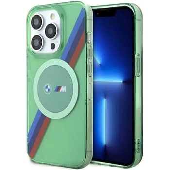 BMW Кейс BMW M Tricolor Stripes MagSafe за iPhone 15 Pro, зелен (BMW000813-0)