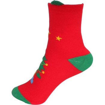 Дамски червени коледни термо чорапи с елха