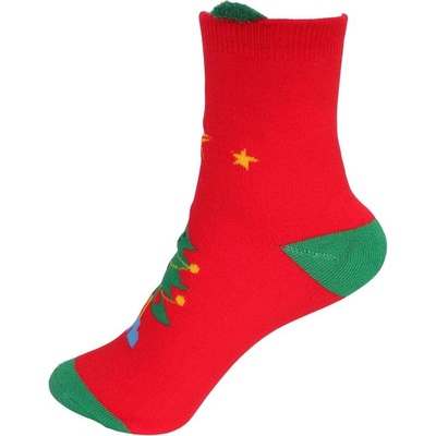 Дамски червени коледни термо чорапи с елха