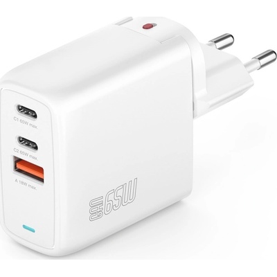 4smarts GaN Flex адаптер за зареждане 2xType-C + 1 USB, 65W, бял (544065)
