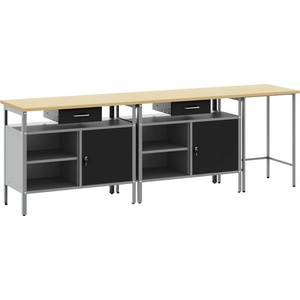 vidaXL Комплект работна маса 3 бр. Черен и Сив 255 x 55 x 85 см (3321396)