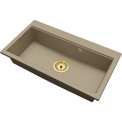 DobreSny Granitový dřez ELITE 90 BÉŽOVÝ + zlatý sifon 90 x 50 x 21cm