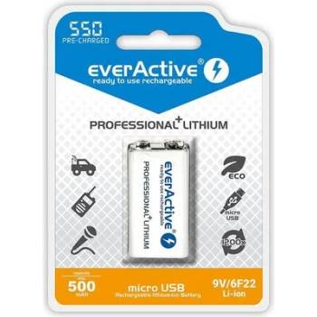 everActive Акумулаторна Батерия R22 9V LiIon 500mAh/550 precharged +micro Usb 1бр. в опаковка EVERACTIVE (EVER-BR-R22-LIION-500MA)