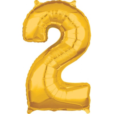 PartyDeco Fóliový balón narodeninové číslo 2 zlatý 86cm