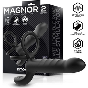 INTOYOU Magnor Dildo with Double Ring & Balls Stimulator Black