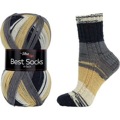 Pletací / háčkovací příze Vlna-Hep BEST SOCKS 4-fach 7071 černo-šedo-béžová, vzorovaná, ponožková, 100g/420m