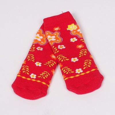 Детски червени термо чорапи с цветенца