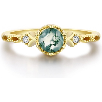 OLIVIE Stříbrný prsten MECHOVÝ ACHÁT GOLD 8392