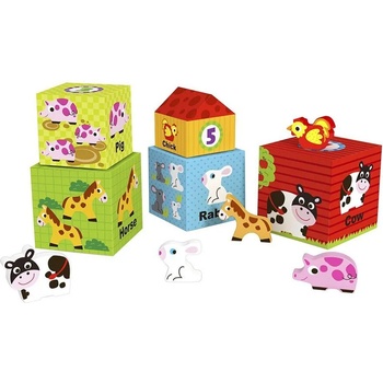 Image 1 of Tooky Toy Ферма от картонени кубчета с дървени животни - Tooky Toy
