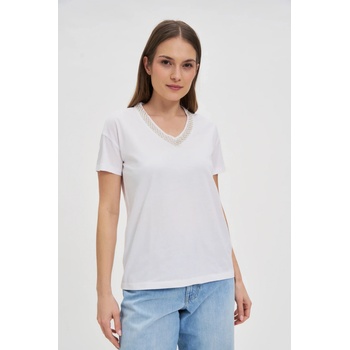 Moodo Дамска тениска с декориран деколте - бяла Moodo | Byal | ЖЕНИ | XS