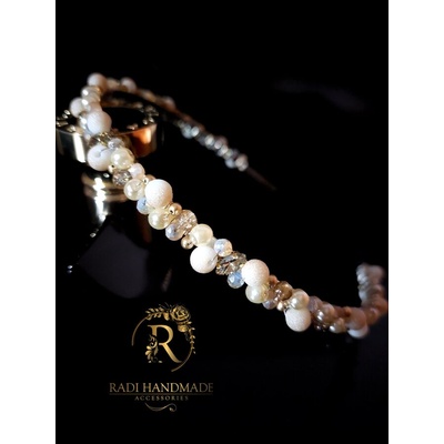 Radi handmade Дизайнерска диадема с грапави перли и бежави кристали (589)