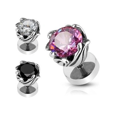 Šperky eshop falešný piercing z oceli obruč z lístků zirkon F12.7 černá K