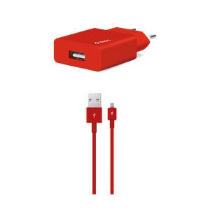 Ttec Зарядно 220V SmartCharger USB Travel Charger, 2, 1A, incl, Micro USB Cable - Червено
