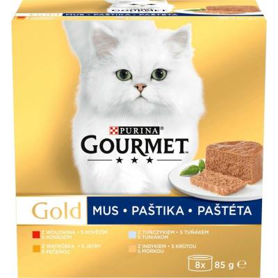 PURINA GOURMET Gold pro kočky tuňák, játra, krůta, hovězí paštika 8 x 85 g 680 g