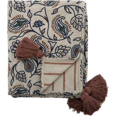 Bloomingville Přehoz z recyklované bavlny Paisley 130 × 160 cm, modrá barva, textil