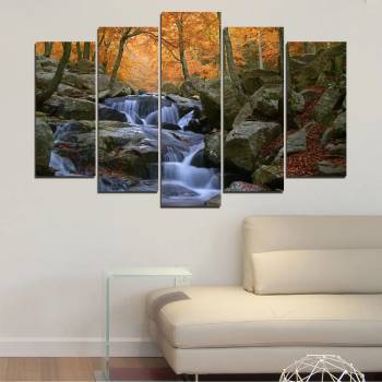 Vivid Home Картини пана Vivid Home от 5 части, Водопад, Канава, 110x65 см, Стандартна форма №0018