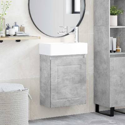 vidaXL Мивка за баня със смесител Бетонно сиво 45, 5 x 22, 5 x 84 см (889514)