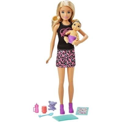 Mattel Barbie Chůva s miminkem a doplňky blondýna GRP13