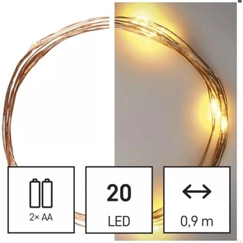 Emos D3AW07 LED vánoční nano řetěz 1,9 m 2x AA vnitřní teplá bílá časovač