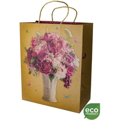 Taška dárková Medium matt 19 x 10,2 x 23cm TM - motiv květin / ECO