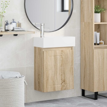 vidaXL Мивка за баня със смесител Дъб сонома 45, 5 x 25, 5 x 84 см (889483)