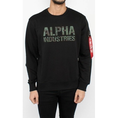 Alpha Industries mikina Camo Print Sweat černá/woodland nápis