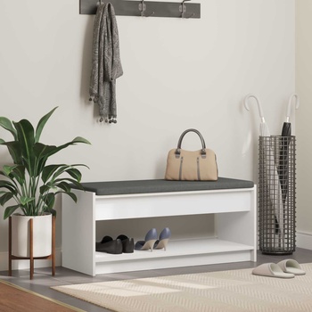vidaXL Пейка за коридор с възглавница с рафт Бяло 100 x 38 x 46 см (891584)