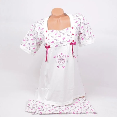 Пижама за родилки в бяло с лилави и сиви пеперуди