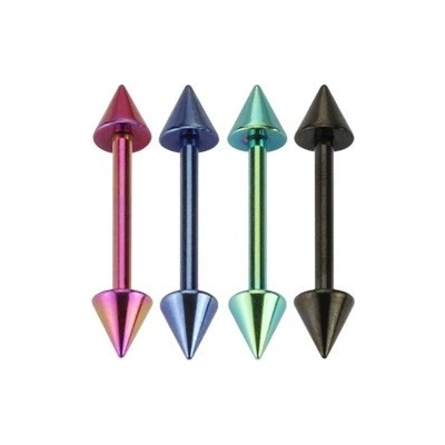 Šperky eshop ocelový barbell do jazyka dva hroty různé barvy úprava titanem SP46.27 černá