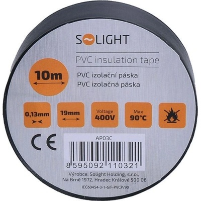 Solight izolačná páska 19 mm x 0,13 mm x 10 m AP03C čierna