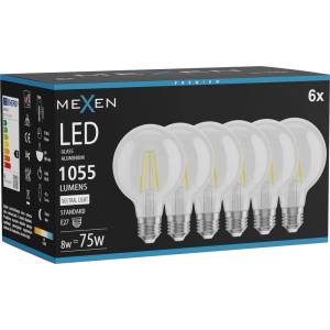 Mexen Vintis 6x LED крушка филамент E27, G80, 8W, Неутрална - 4000K, 1055 lm, прозрачен (L155-E27-0840-00x06)