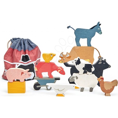 Tender Leaf Toys domáce zvieratká Stacking Farmyard 10 druhov stohovateľné TL8480