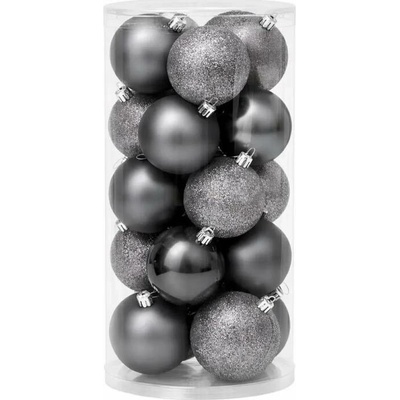 DECOLED Plastové gule, d. 8 cm, sivé, 12x matné, 12x trblietavé