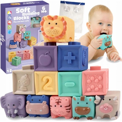 WOOPIE měkké kostky zvířátka 12 ks