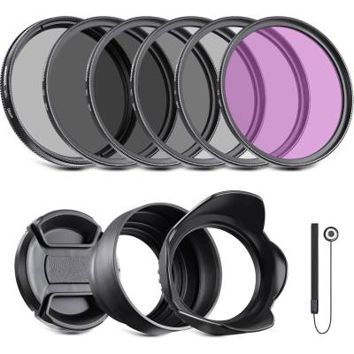NEEWER 58mm ND Filter Kit and Lens Accessories, ND2 ND4 ND8 UV FLD CPL (Circular Polarizing) Filter Set with Lens Cap/Tulip Lens Hood - 10088184