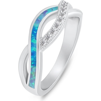 Brilio Silver strieborný prsteň so zirkónmi a syntetickým opálom RI126WLB