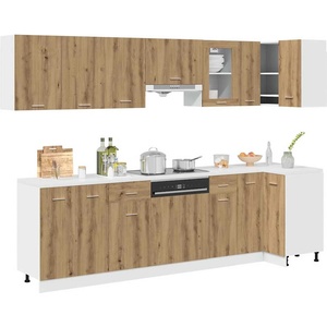 vidaXL Комплект кухненски шкафове, 11 части, "Lyon", дъбов рафт, инженерна дървесина (3328580)