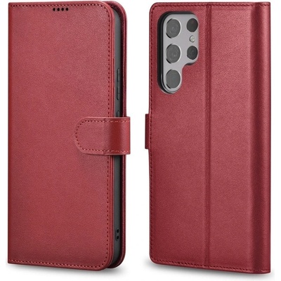 Pouzdro iCarer Haitang Kožené peněženkové Samsung Galaxy S22 Ultra peněženkové červené