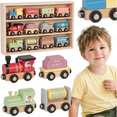 Tooky Toy Drevené vláčiky Set 12 ks Pastel