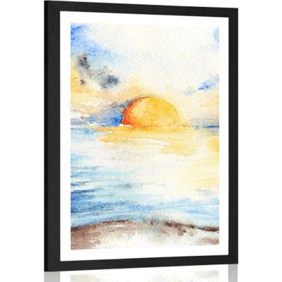Plakát s paspartou zářivý západ slunce u moře - 20x30 white