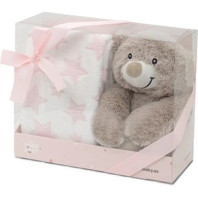 Interbaby Бебешко одеяло Interbaby - С играчка Мече, 80 x 110 cm, розово (PE020-02)