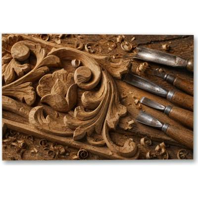 Plakát – Řezbářské dláto a vyřezávaný ornament Bez rámu Ano Bez rámu 135 × 90 cm