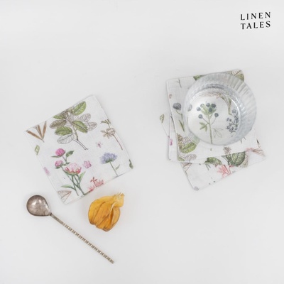 Linen Tales Бело-зелени текстилни подложки в комплект 4 бр. White Botany - Linen Tales (LT-CS-10x10-WBO)