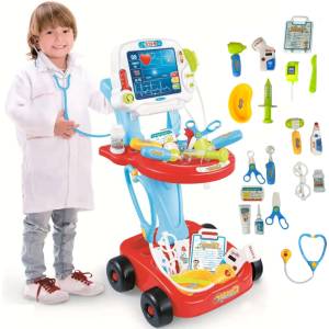Pepita играчка Медицинска количка с ЕКГ апарат, аксесоари със светлина, звук 17бр - червено (SL10D090)