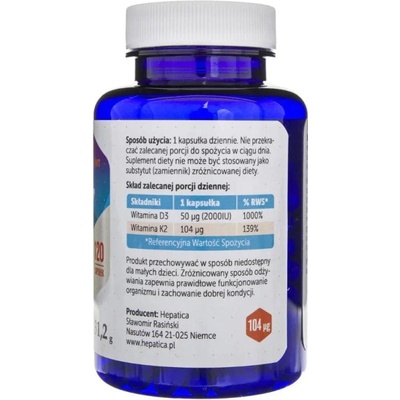 Hepatica Vitamin K2 Mk7 + D3 120 kapsúl