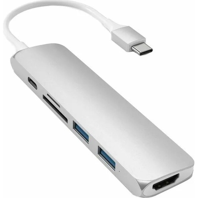 Докинг станция Satechi ST-SCMA2S, от USB-C към 1x USB-C(PD), 2x USB-A, 1x HDMI, 1x SD четец, 1x MicroSD четец, сребриста (ST-SCMA2S)