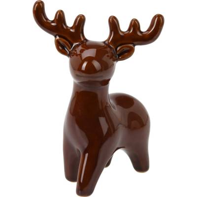 Vánoční porcelánový sob stojící 14,5 cm – hnědý, H&L