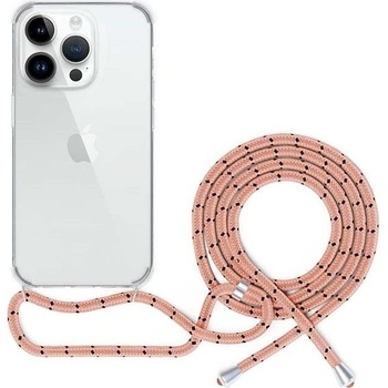 Spello Crossbody se šňůrkou pro iPhone 15 Pro Max - čiré / ružové šňůrka