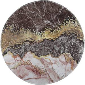 Vitaus Миещ се кръгъл килим в кафяво-златисто ø 80 cm - Vitaus (KRN-S9541-Yuvarlak-80x80)