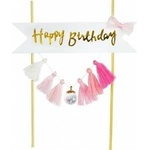 Arpex Cake Decoration Happy Birthday - pink tassels one size